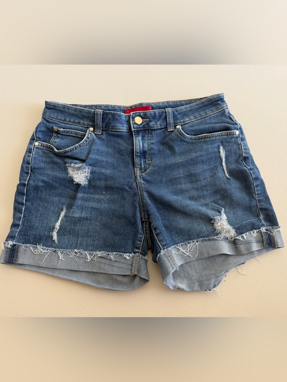 Jennifer Lopez Cotton Distressed Cuffed Denim Shorts